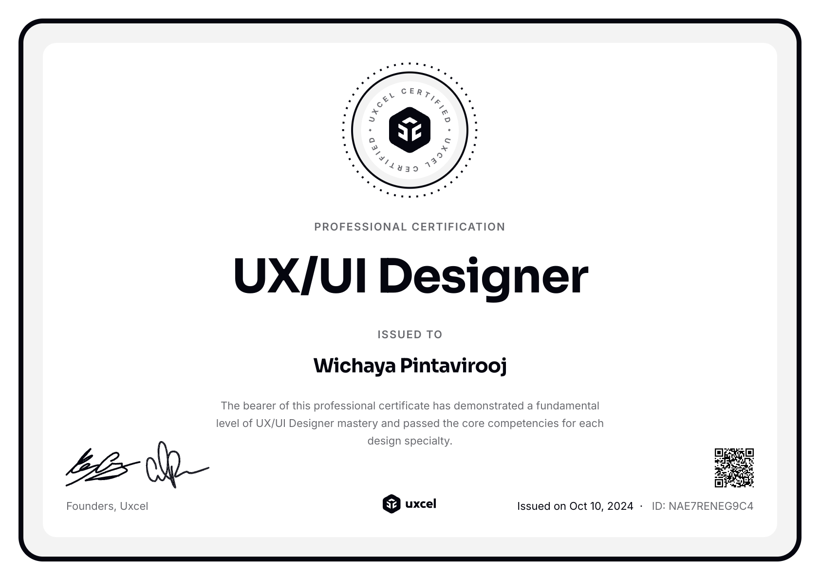 Wichaya Pintavirooj's certificate